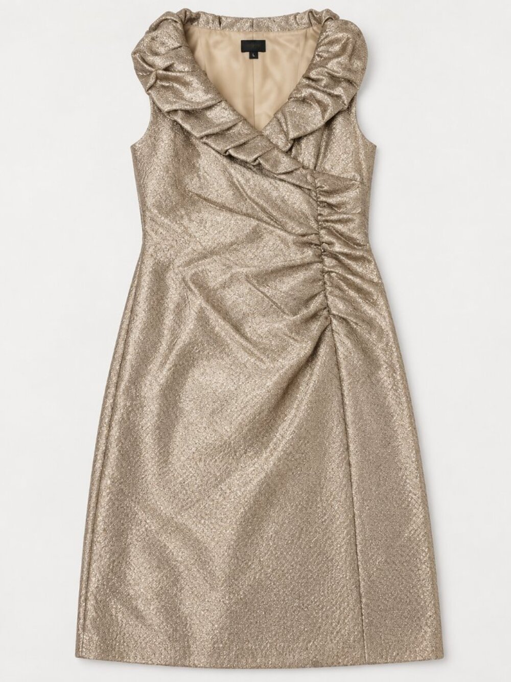 Adrianna Papell Evening Gold Metallic Ruffle Ruched Cocktail Dress 12
